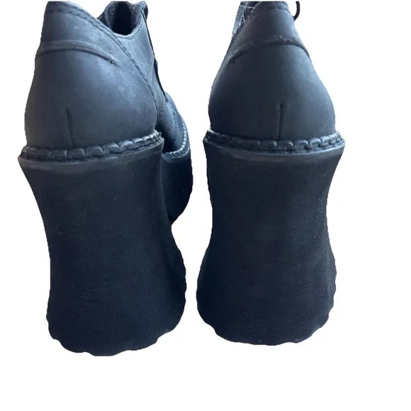 90S Deadstock Leather Platform Oxford Shoes SZ 8 BatWing Chunky Whimsigoth Y2K - Picture 7 of 9